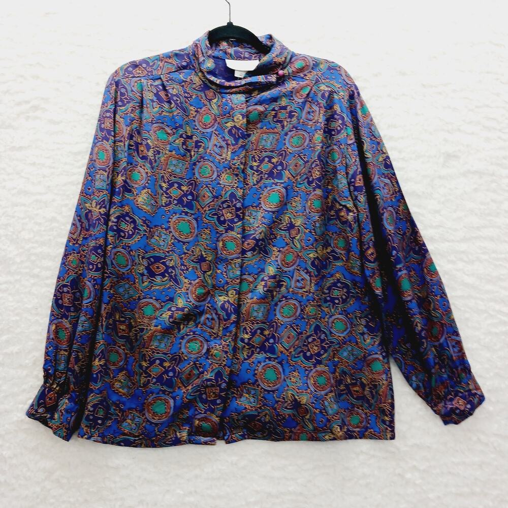 Blouse Pendleton Button Up Boho Paisley Retro Artsy Luxe Eclectic Glam Size 8